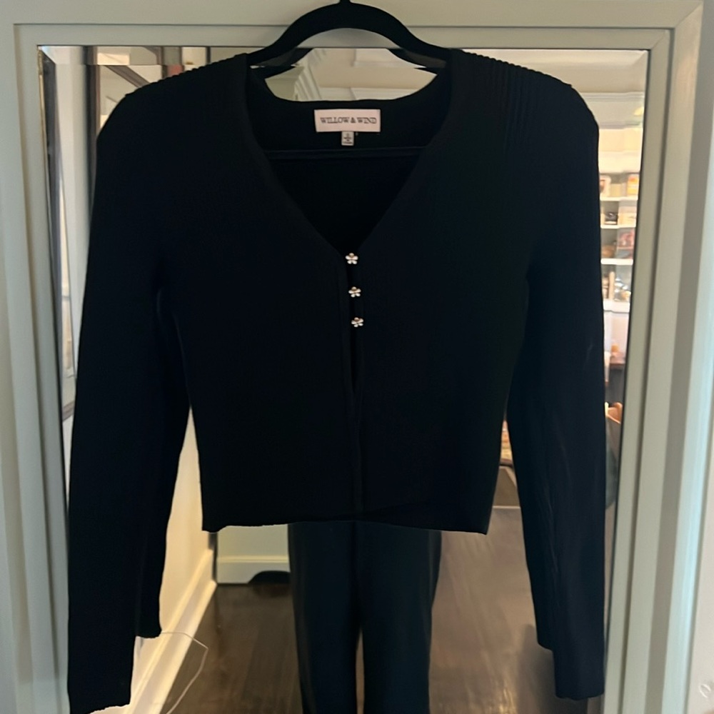 Cropped Sweater with Flower Buttons